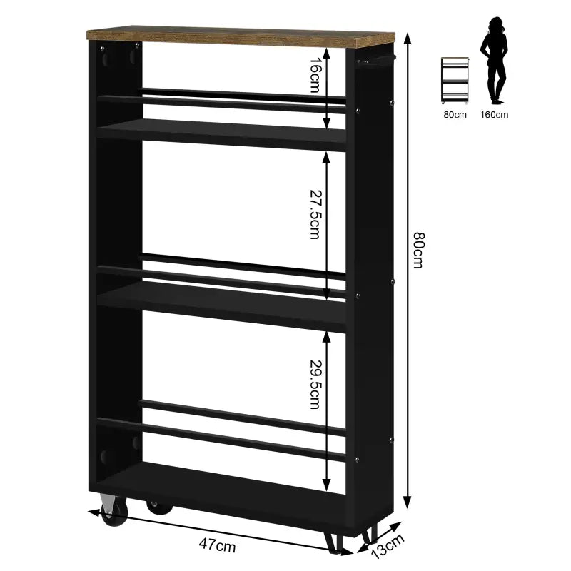 BukkitBow multifunctionele keukentrolley met 3 open planken, verrijdbaar met rembare wielen, ruimtebesparend ontwerp, 47x80x13cm