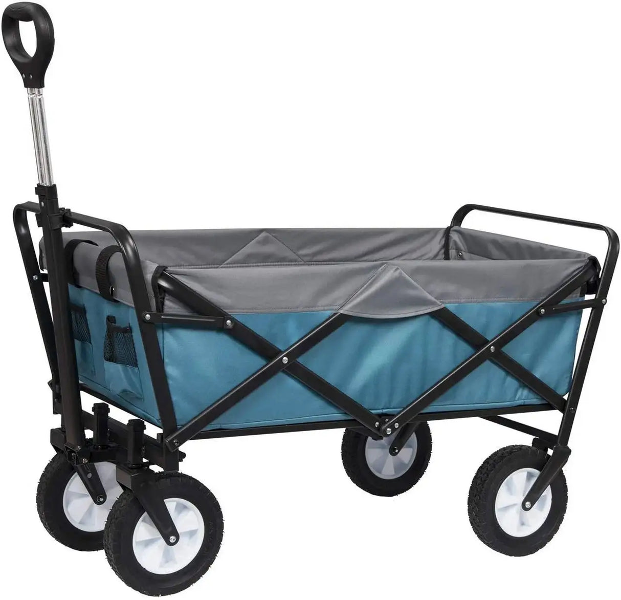 BukkitBow opvouwbare bolderkar met 4 wielen en telescopische handgreep, geschikt voor camping en tuin, tot 80 kg draagkracht.