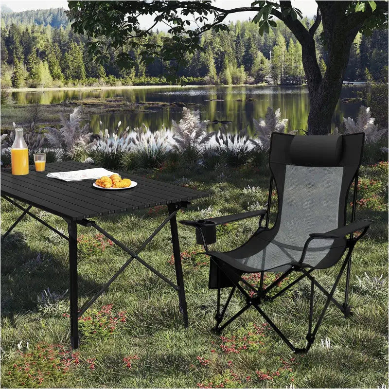 BukkitBow opvouwbare campingstoel met Oxford stof, gepoedercoat metalen frame, verstelbare rugleuning en mesh zitting, draagbaar