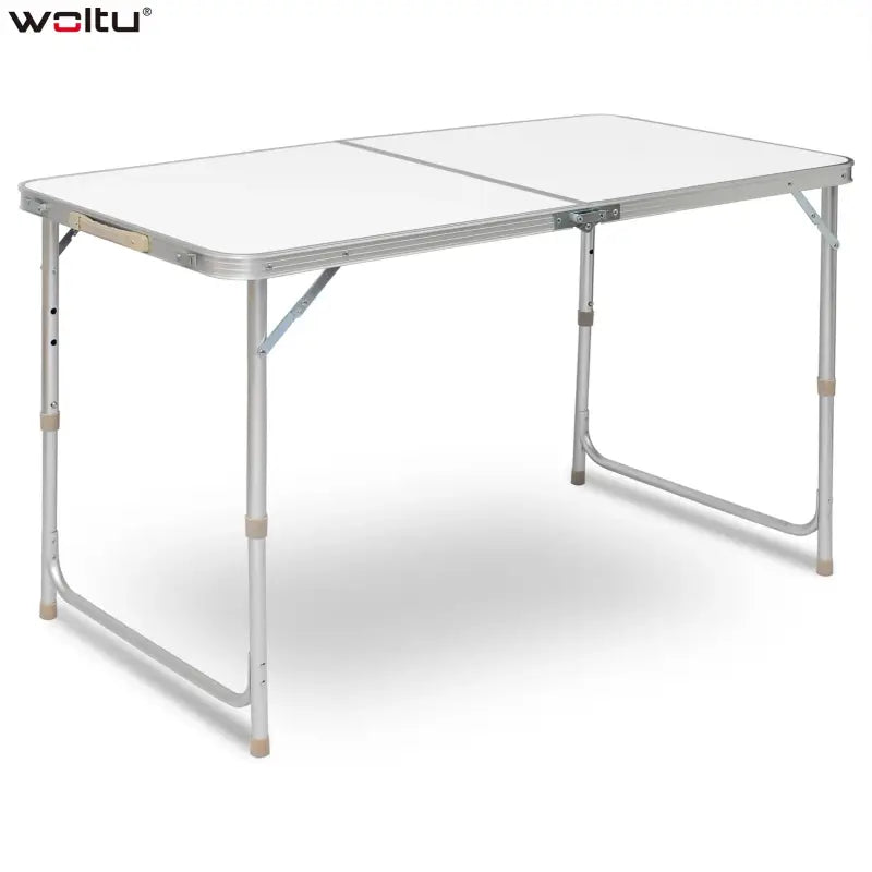 BukkitBow opvouwbare campingtafel met aluminium frame, MDF blad, verstelbare hoogte en draagbaar handvat, 120x70x60cm