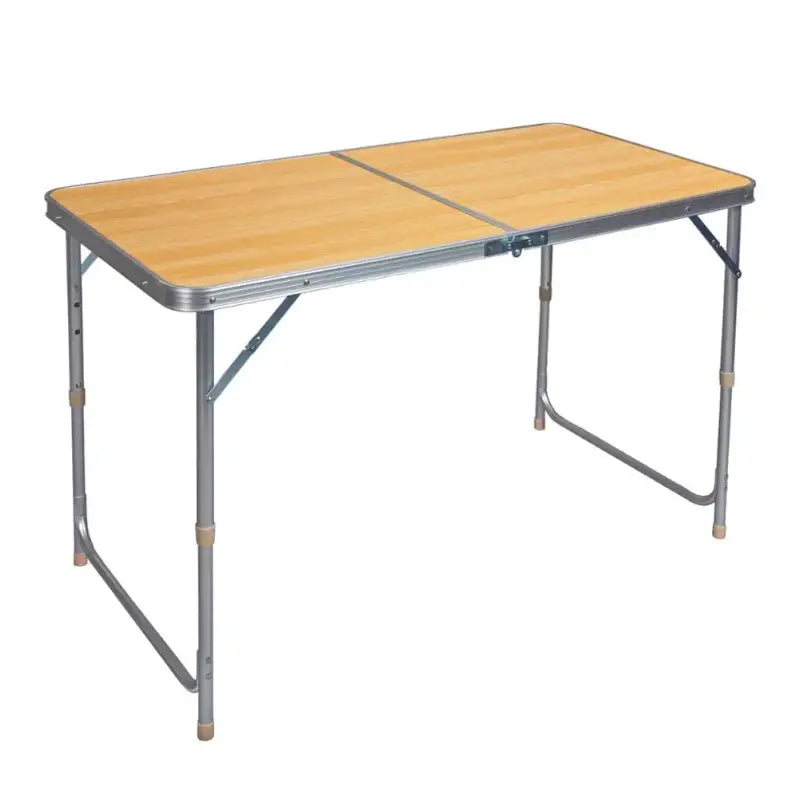 BukkitBow opvouwbare campingtafel met aluminium frame en MDF blad, verstelbare hoogte, draagbaar handvat, 120x55-70x60cm