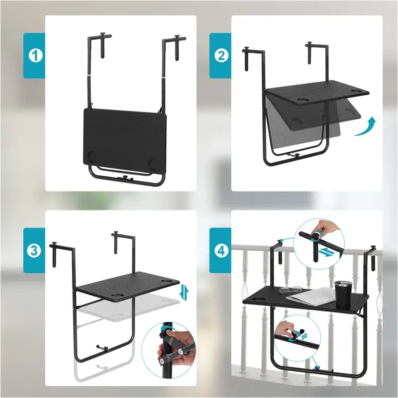 BukkitBow opvouwbare hangende campingtafel van PE en metaal, verstelbaar en ruimtebesparend, 60x74-84,5x57cm, lichte campingtafel