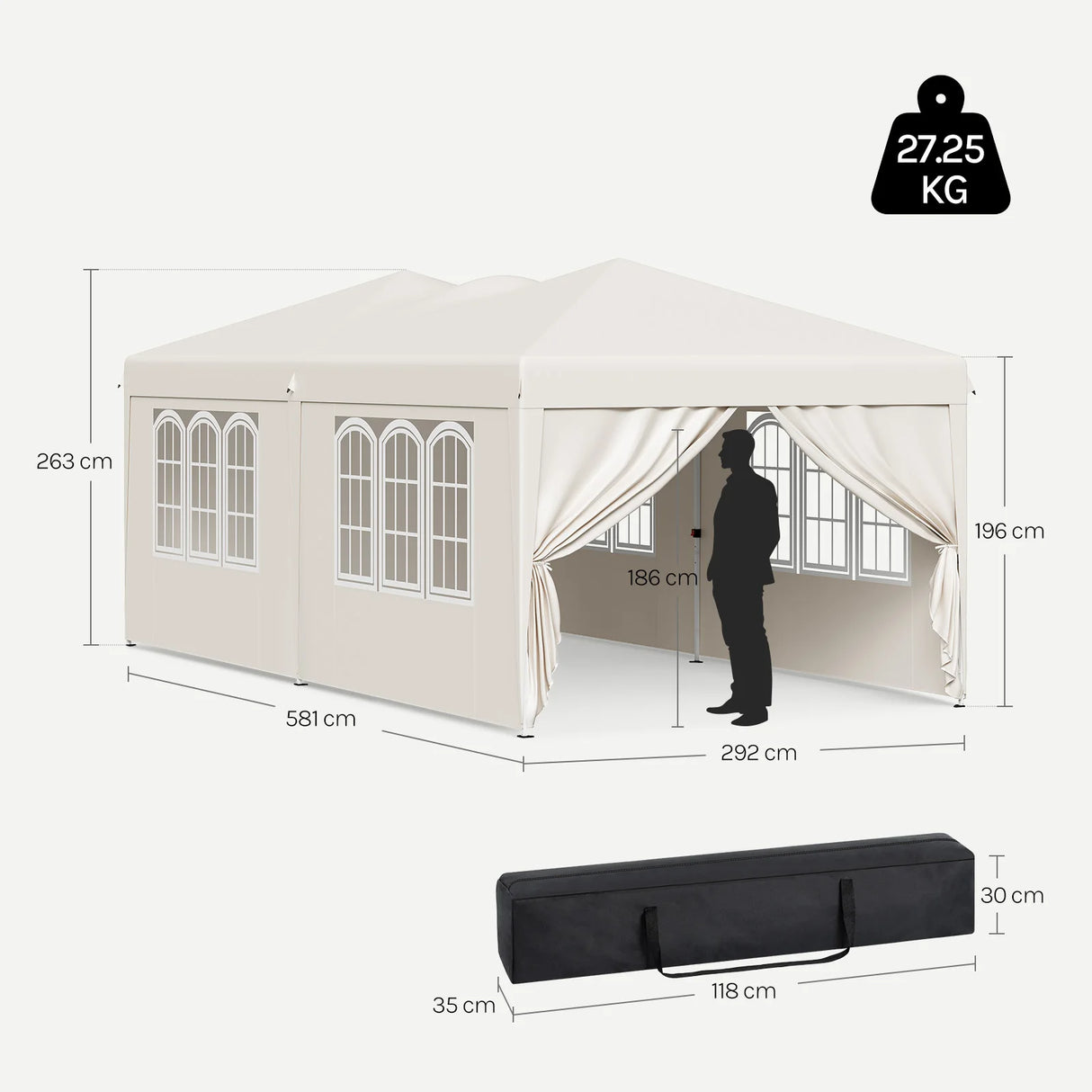 BukkitBow opvouwbare partytent 3x6m met 6 zijwanden, pop-up paviljoen voor buitenfeest of evenement.