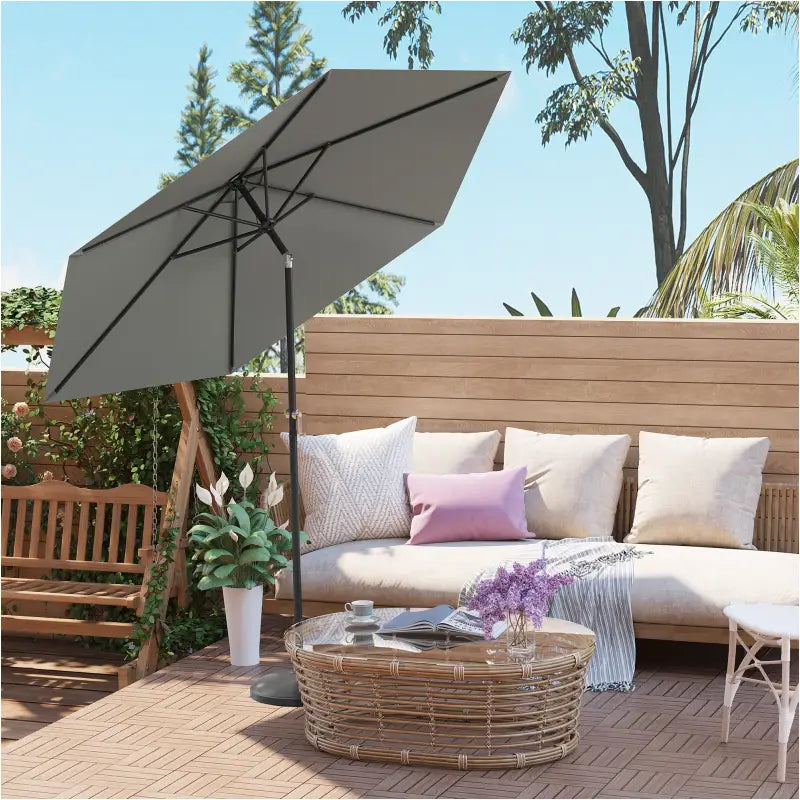 BukkitBow strandparasol UV-bestendig, zeshoekig, 45° buigbaar met handslinger, ideaal voor op het strand.