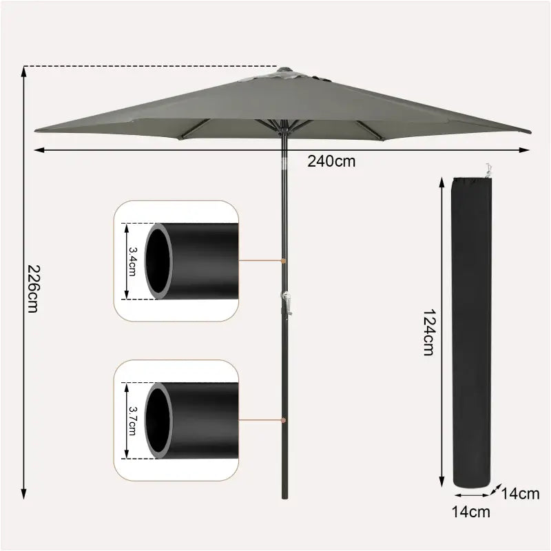 BukkitBow strandparasol, UV-bestendig, zeshoekig met handslinger, 45° buigbaar voor schaduw op het strand