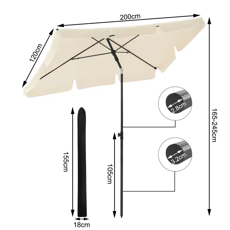 BukkitBow strandparasol UV-bestendig, waterdicht, 200x120 cm, 45° buigbaar voor schaduw en bescherming op het strand