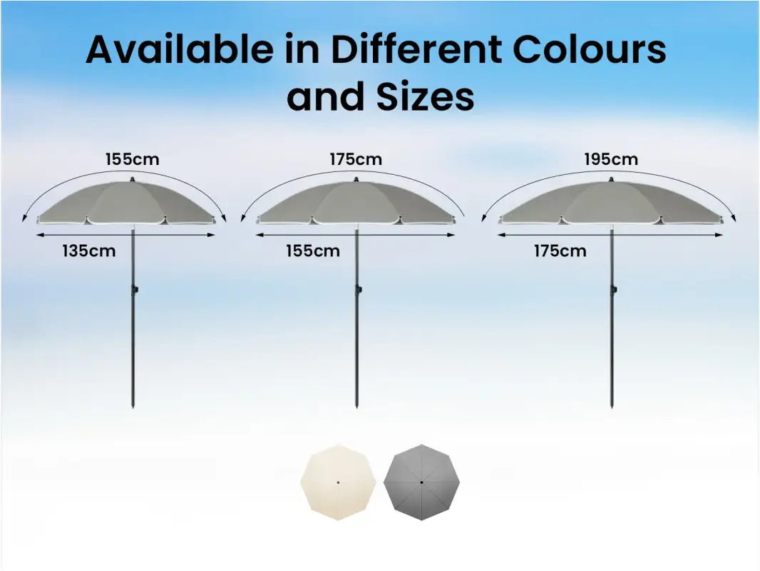 BukkitBow strandparasol met UV-bestendige stof, ronde vorm, verstelbare hoogte en 45° buiging voor schaduw op het strand
