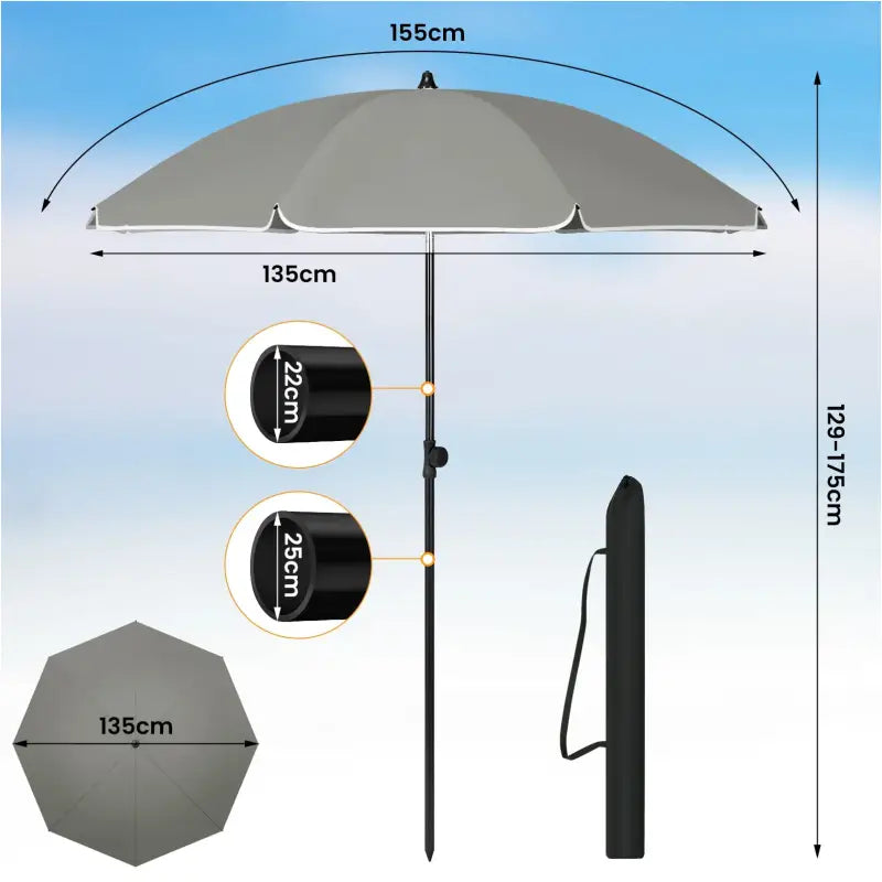 BukkitBow rond strandparasol, UV-bestendig, hoogte verstelbaar en 45° buigbaar voor schaduw op het strand