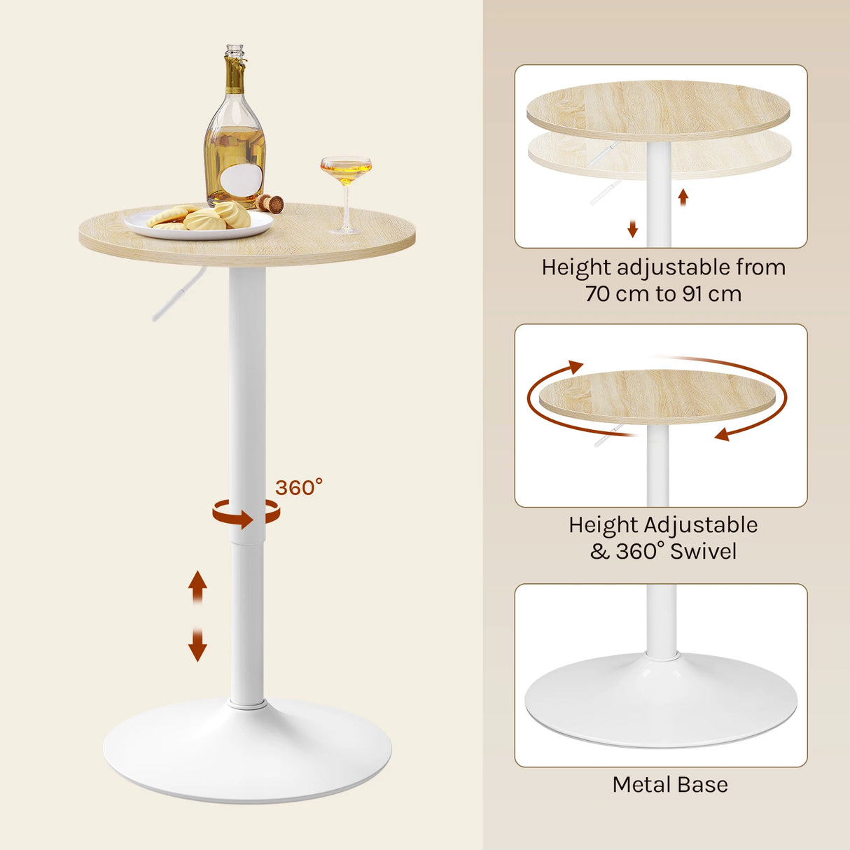BukkitBow - Ronde Bartafel - Metaal - In Hoogte Verstelbaar - Bistrotafel