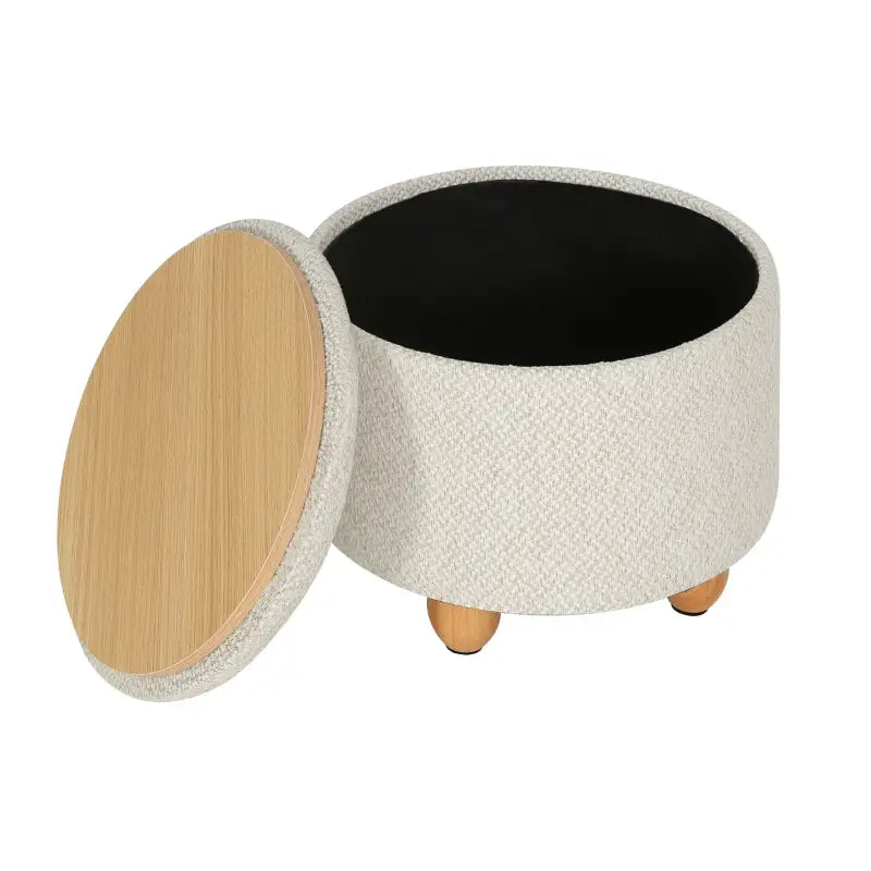 Ronde BukkitBow opbergpoef met zitkist en voetenbank, 39x39x33 cm, zachte bekleding en praktische opbergruimte