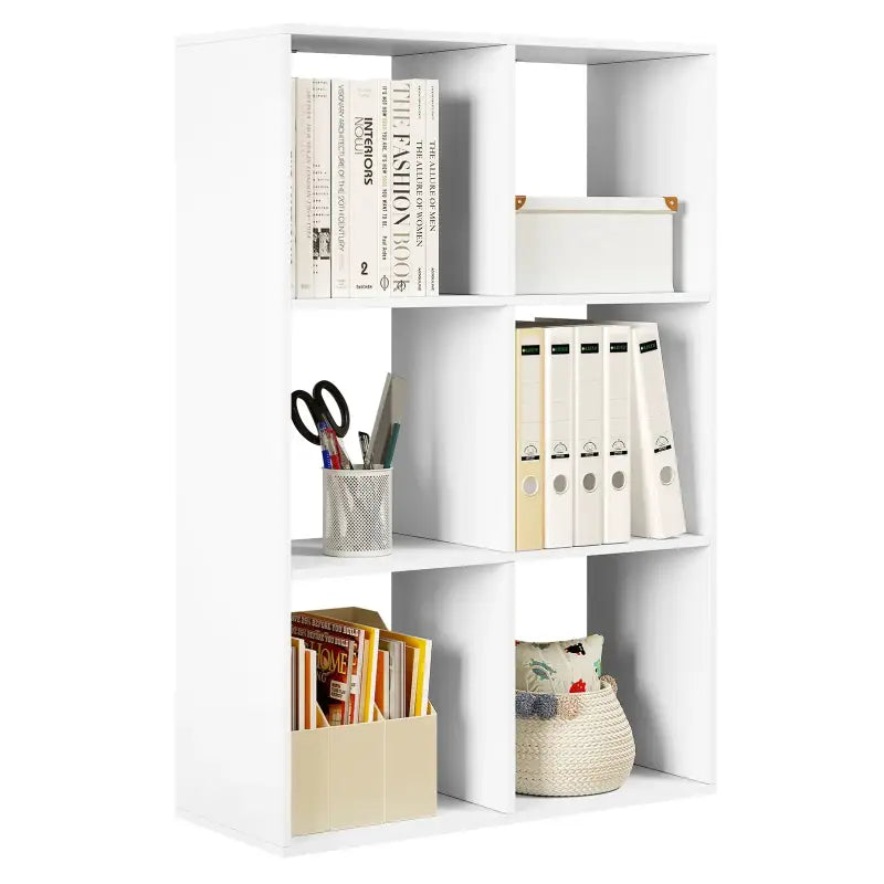 BukkitBow ruimtebesparende boekenkast met 6 kubusvakken, multifunctioneel en stabiel ontwerp, afmetingen 71x106x29cm.