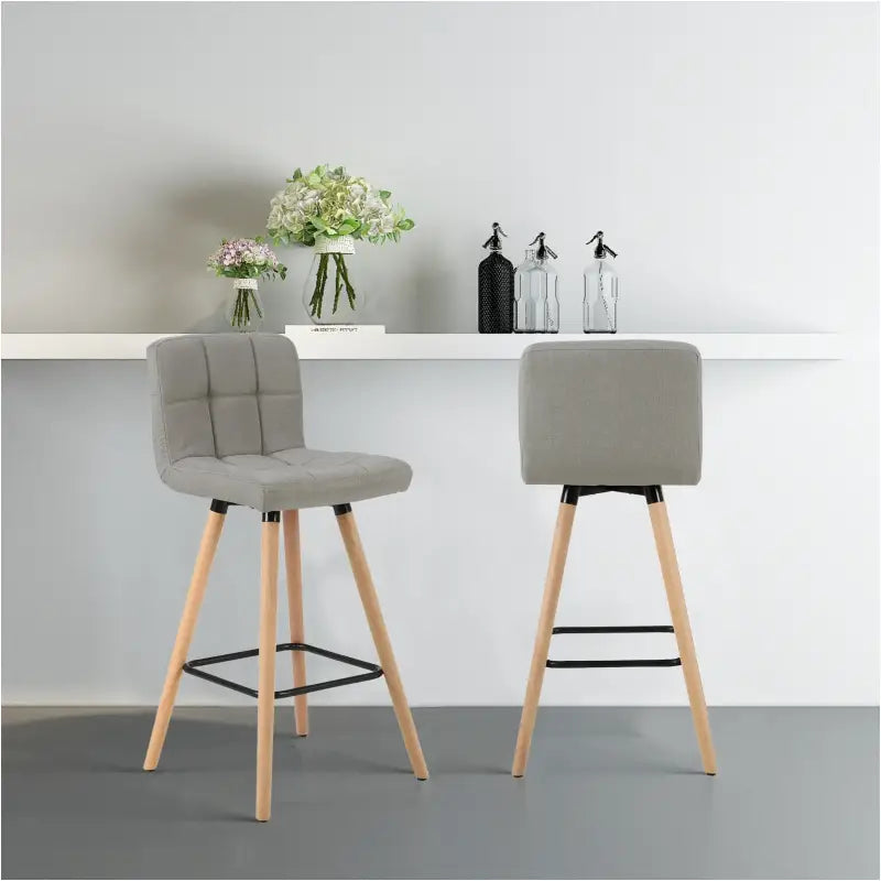 BukkitBow set van 2 barkrukken met massieve houten poten, linnen zitting, ergonomisch ontwerp en vloerbescherming