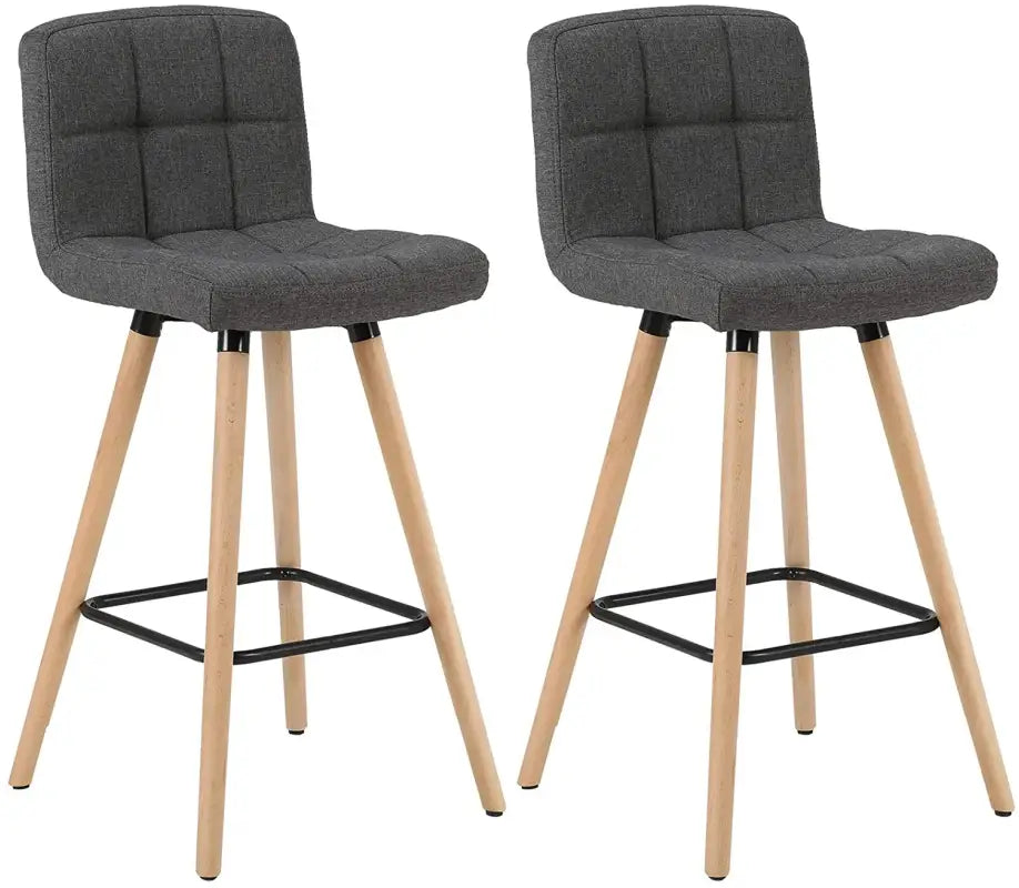 BukkitBow set van 2 barkrukken met massieve houten poten, linnen zitting en vloerbescherming, ergonomisch ontwerp voor comfortabele zit.