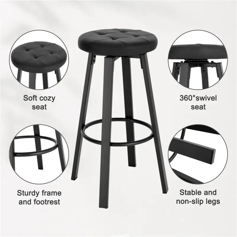 Set van 2 BukkitBow barkrukken met vintage kunstleer, metalen frame en 360° draaibare zitting, diameter 35,5 cm, hoogte 76,5 cm.