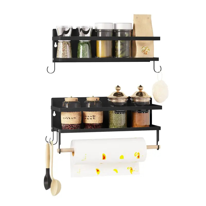 BukkitBow set van 2 kruidenrekken voor keukenkast, multifunctioneel met metalen en houten stangen, modern en ruimtebesparend design