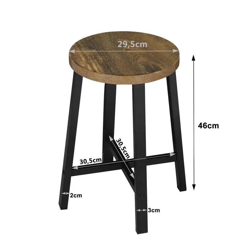Set van 2 vintage industriële barkrukken van BukkitBow met bewerkt hout en metalen frame, zithoogte 46 cm.