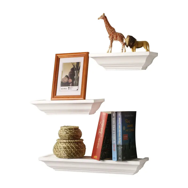 BukkitBow set van 3 drijvende boekenplanken van gelakt hout met barok ontwerp in verschillende afmetingen, stijlvolle woonaccessoires