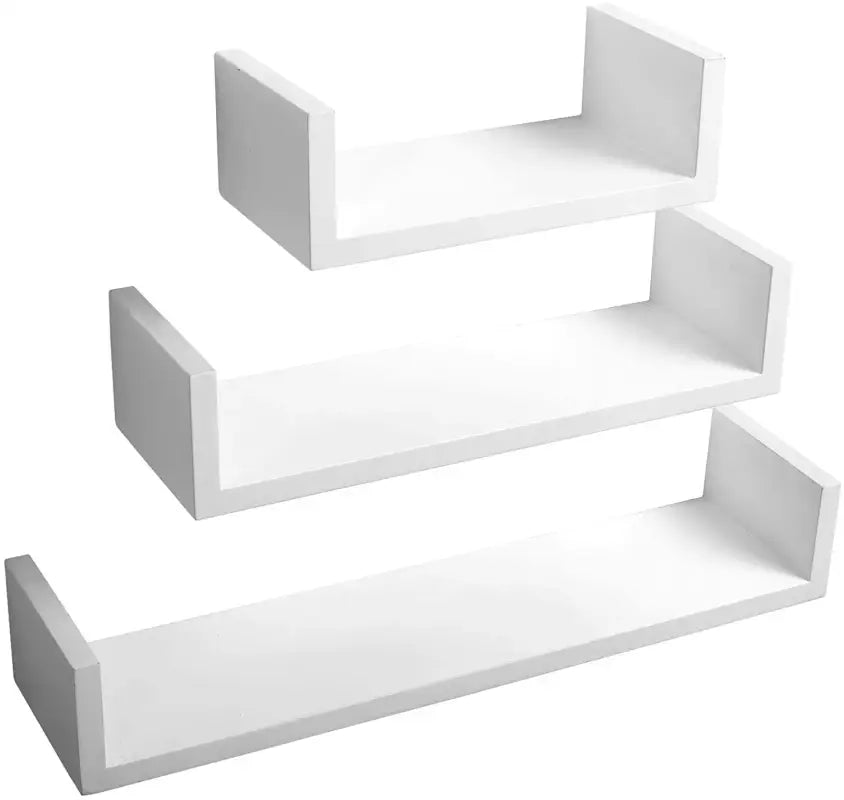 Set van 3 zwevende boekenplanken van hout en MDF in verschillende maten met bevestigingen, door BukkitBow.