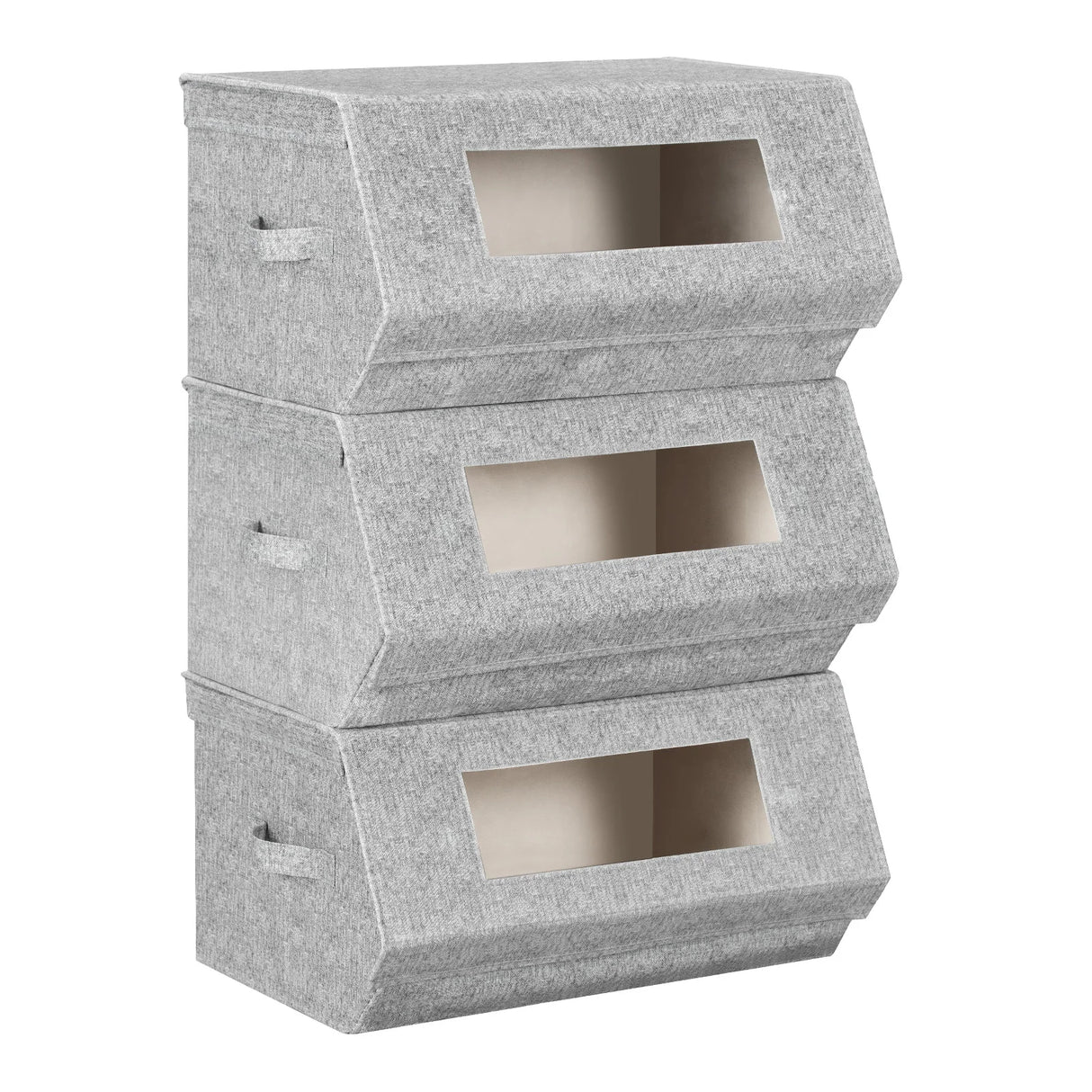 Set van 3 BukkitBow stoffen opbergdozen met kijkvenster en magnetische sluiting, geschikt voor opbergrek, in een natuurlijke setting