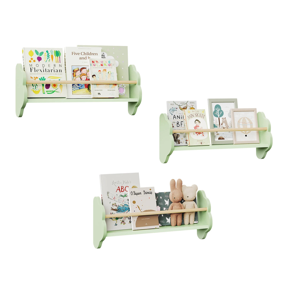 BukkitBow - Set van 3 Zwevende Wandplanken - Hout - Boekenrek - Kinderkamer