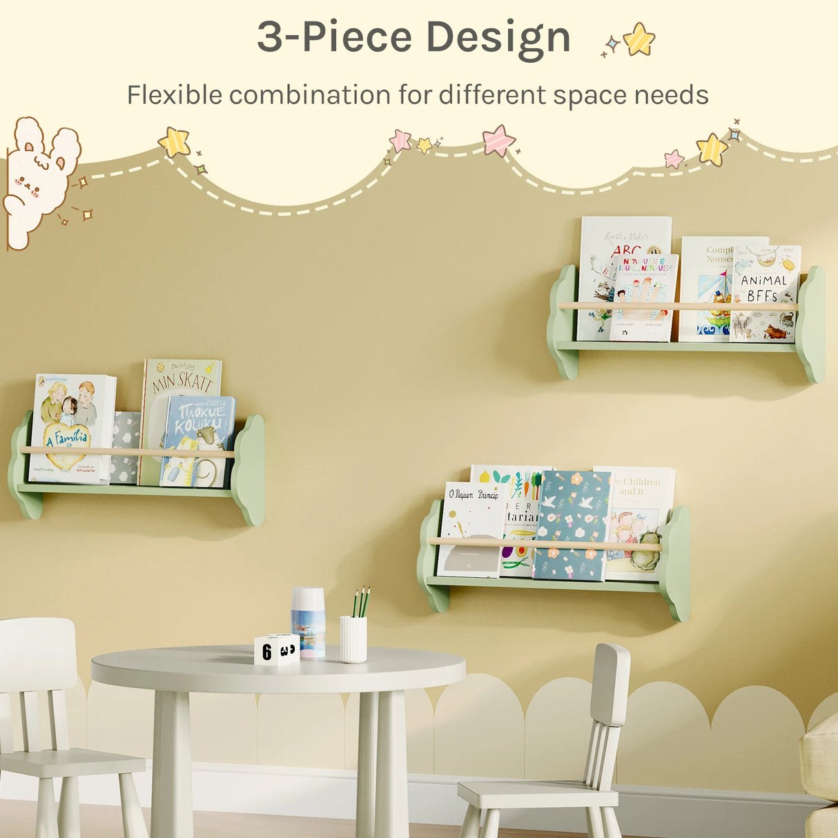 BukkitBow - Set van 3 Zwevende Wandplanken - Hout - Boekenrek - Kinderkamer