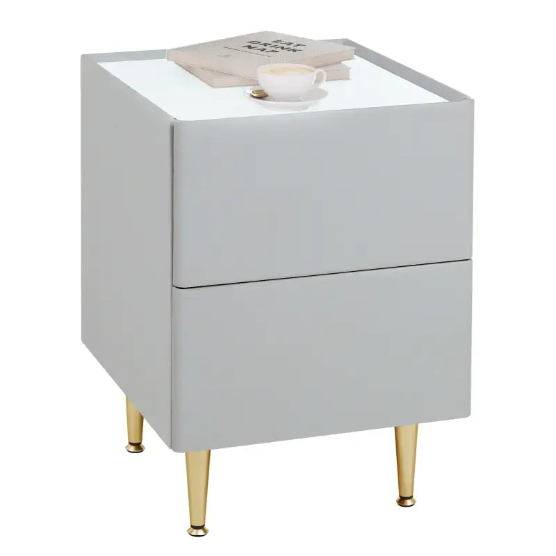 BukkitBow smal nachtkastje met twee laden, klein bijzettafel voor opbergruimte, modern design, houtlook afwerking.