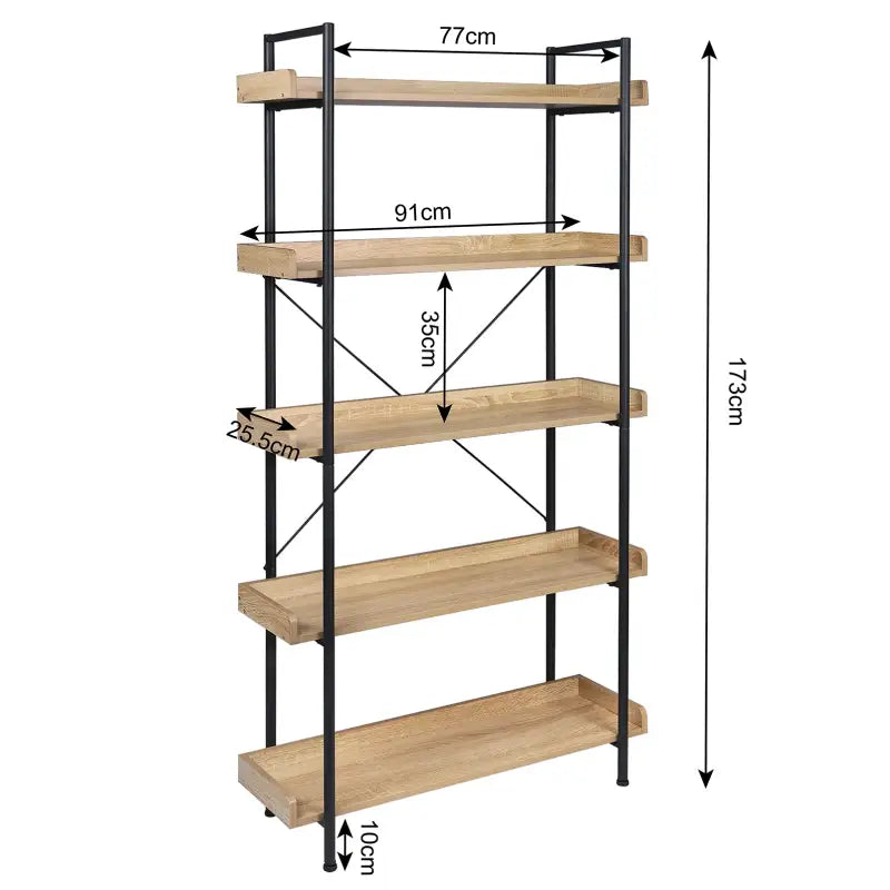 BukkitBow staande boekenkast met 5 water- en krasbestendige planken, eenvoudig te monteren, geschikt voor alle ruimtes, 91x25,5x173 cm