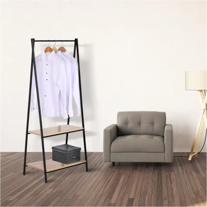 BukkitBow staande kapstok met opbergplanken, schoenenrek, zware kledingrail en eenvoudige montage, afmeting 151x60x40cm