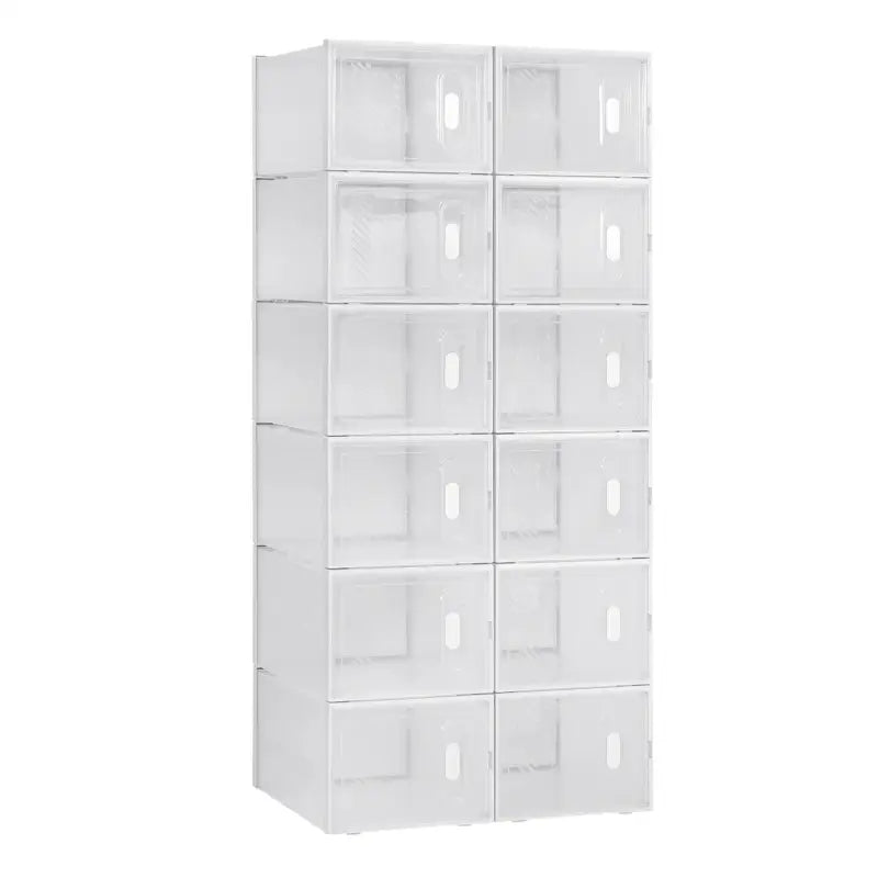 Witte BukkitBow stapelbare schoenendozen met transparante vakken en deurtjes, geschikt als sneaker organizer, set van 8, 12 of 18.