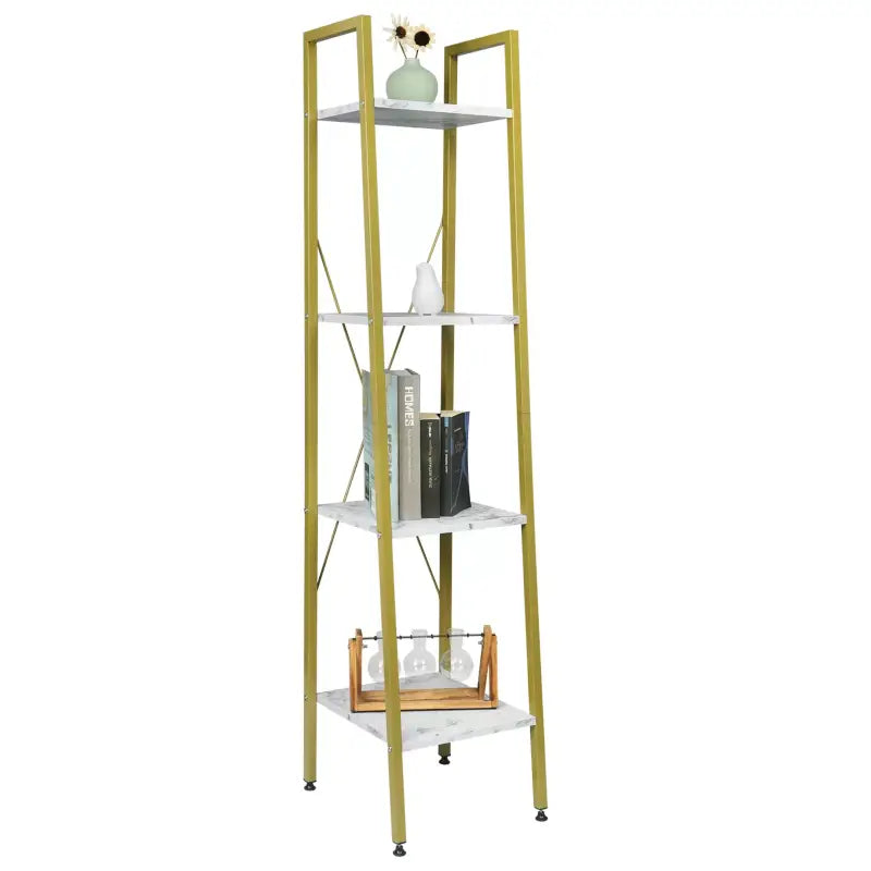 BukkitBow boekenkast met 4 planken, ruim en veilig ontwerp, afmetingen 34x35x148cm, ideaal voor boeken en decoraties.