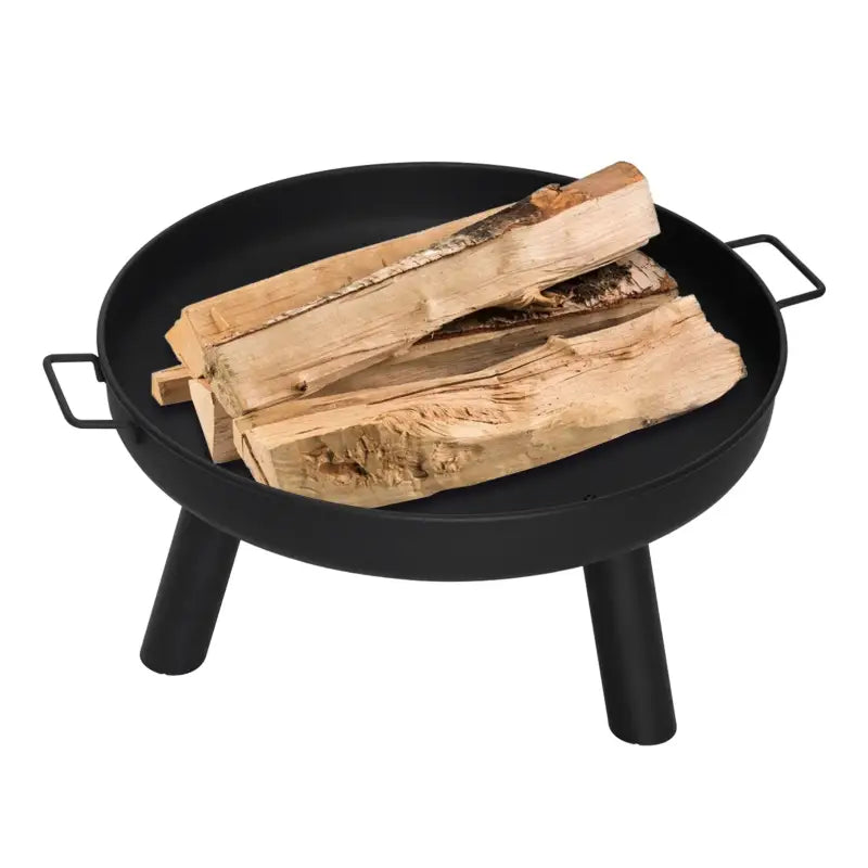 BukkitBow terras vuurkorf in zwart, hittebestendige coating, 61cm doorsnede, ideaal voor camping en buitenbarbecue.
