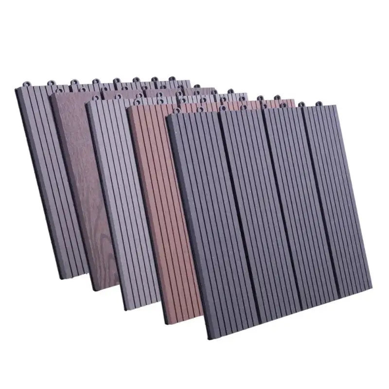 Set van 11 BukkitBow terrasplanken van 30x30cm met houtlook, snel klik-systeem, diverse kleuren voor buitenvlonders.