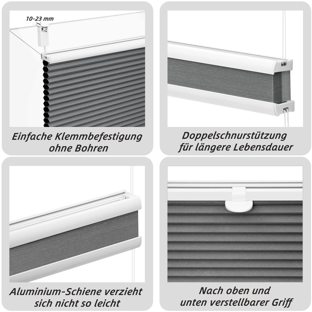 Verduisterend BukkitBow plissé rolgordijn met honingraatpatroon, thermisch, zonder boren, geschikt voor lichtwering en isolatie.