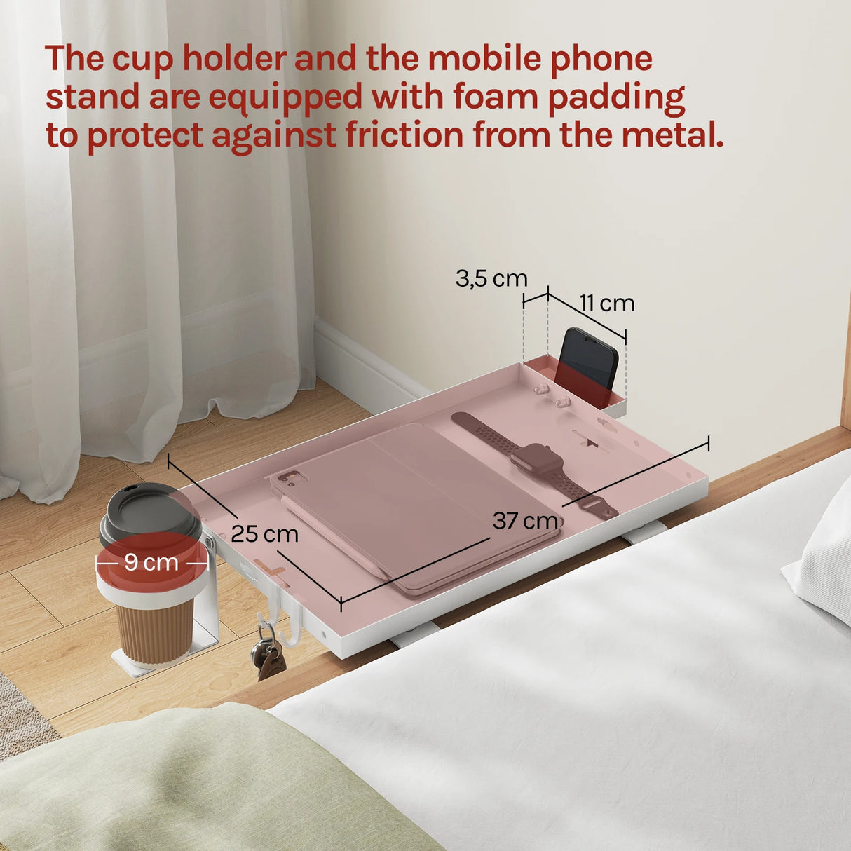 BukkitBow verstelbare bedplank laptopstandaard met bekerhouder en telefoonhouder, geschikt voor comfortabel gebruik in bed