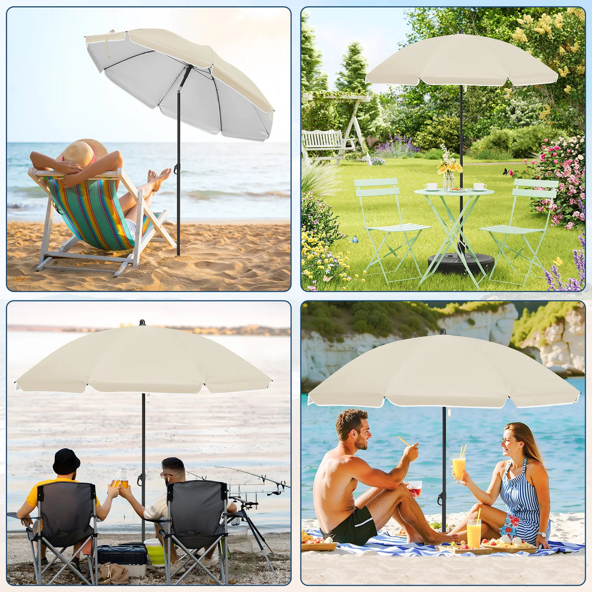 BukkitBow verstelbare parasol met kantelfunctie en draagtas, biedt UPF 50+ bescherming, zichtbaar in de afbeelding