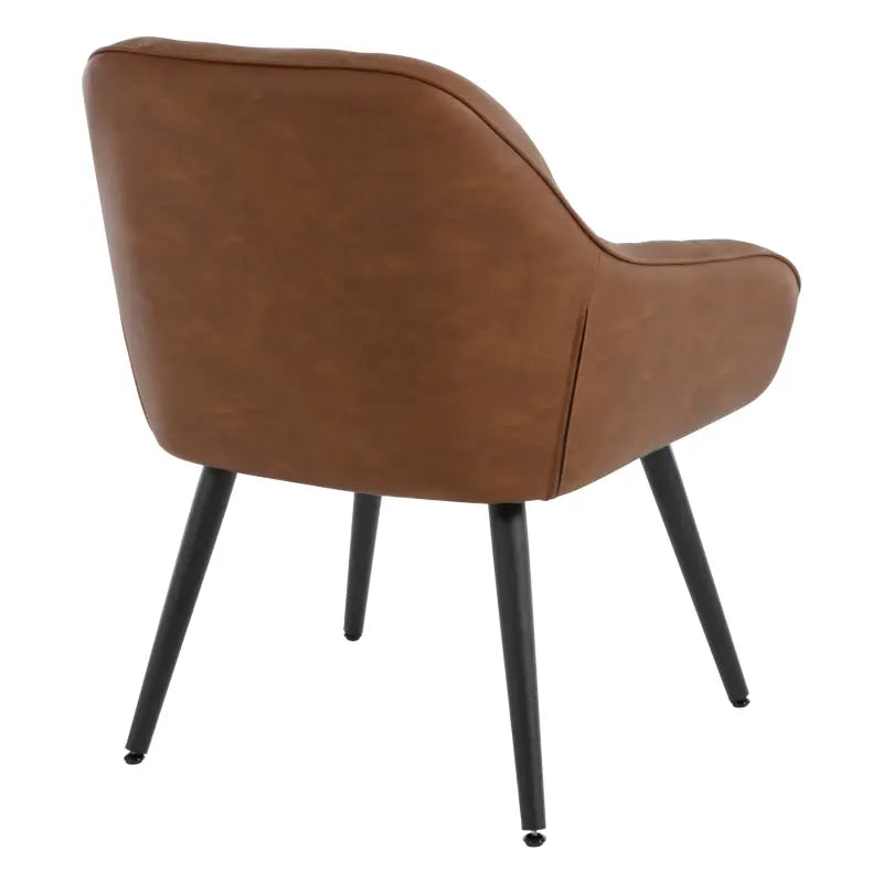 BukkitBow vintage bruine eetkamerstoel met armleuningen, imitatieleer, metalen frame en schuimvulling, comfortabele kuipstoel.