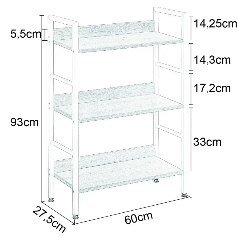 BukkitBow wandkast en opbergrek met 3 planken, grote opslagruimte, multifunctioneel, afmetingen 60x27,5x93 cm, zwart metalen frame