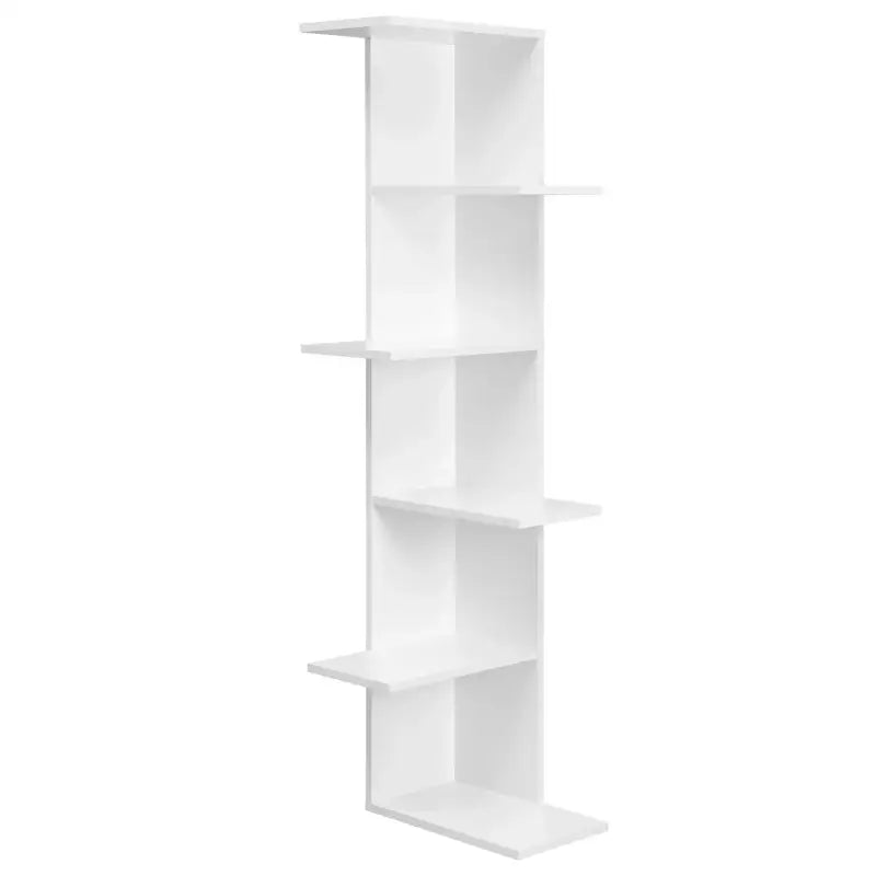 Witte BukkitBow Zig-zag hoek boekenkast met 6 niveaus, staand design, afmetingen 37x37x140cm, voor handige opbergruimte