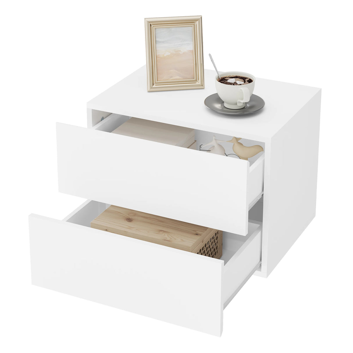 Zwevend Nachtkastje van hout met lade van BukkitBow, wandmontage, modern design voor in de slaapkamer