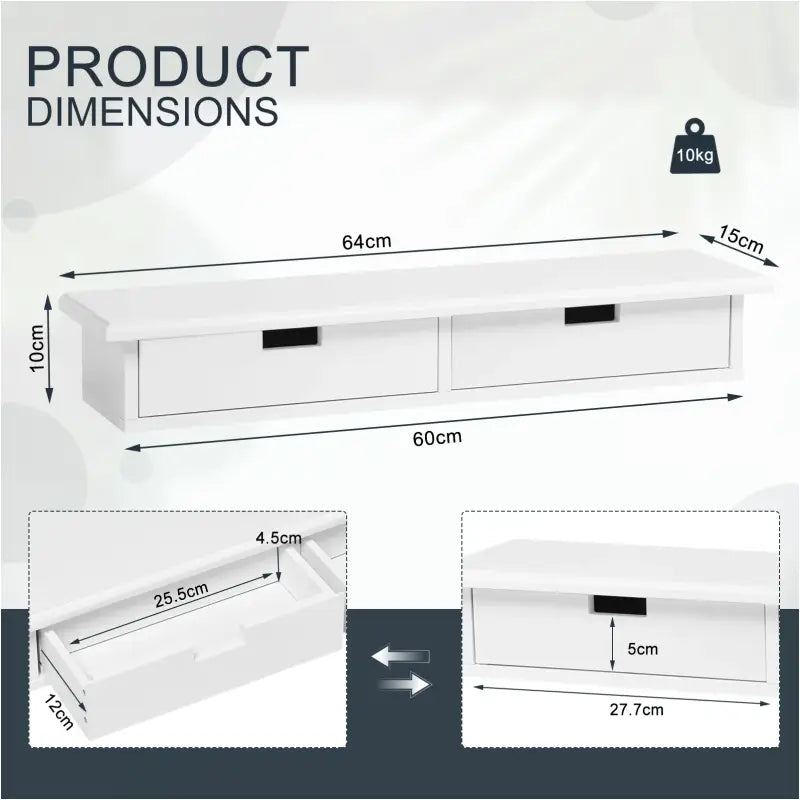 BukkitBow zwevende wandboekenplank met 2 laden voor cd's en dvd's, afmetingen 65x10x15cm, modern design in zwart