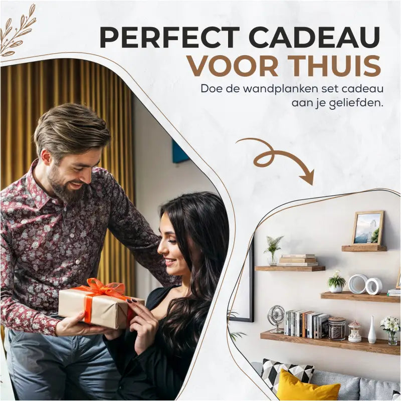 BukkitBow zwevende wandplank van rustiek bruin hout, 10 kg draagvermogen, diverse maten van 25-120cm, muurmontage voor boeken of decor.