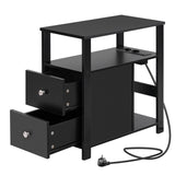 BukkitBow - Smalle Bijzettafel - Met 2Stopcontacten & 2 USB - Laden & Opbergruimte - Nachtkastje voor Woonkamer & Slaapkamer