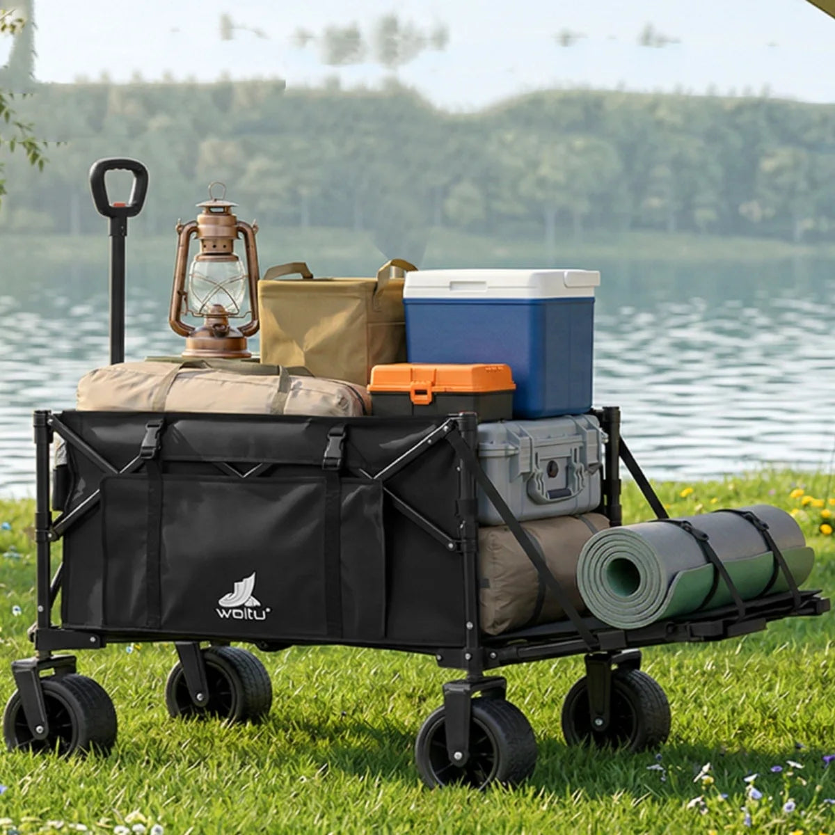 BukkitBow opvouwbare bolderkar met grote capaciteit en all-terrain wielen, ideaal voor zware ladingen en terrein.