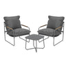 Moderne BukkitBow balkonset met glazen tafel en 2 bijpassende stoelen, ideale 3-delige tuinset voor buitengebruik.