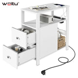 BukkitBow - Smalle Bijzettafel - Met 2Stopcontacten & 2 USB - Laden & Opbergruimte - Nachtkastje voor Woonkamer & Slaapkamer