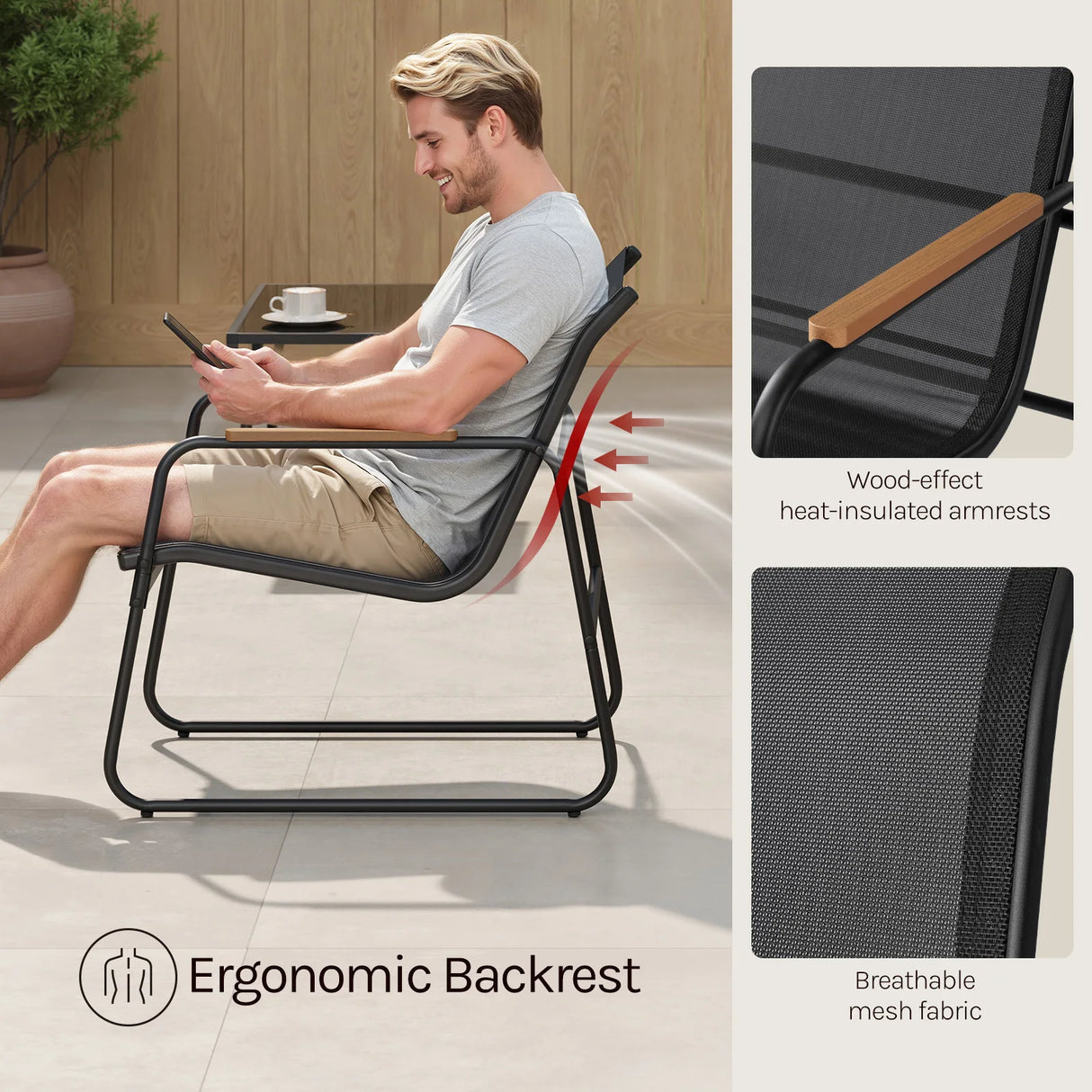 BukkitBow tuinmeubelset met bank, stoelen en glazen tafel, perfect voor gezellige buitenruimte, modern design en comfortabele zitplaatsen