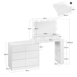 BukkitBow kaptafel met 7 laden, verstelbare LED-spiegel en flexibele hoek voor make-up en accessoires.
