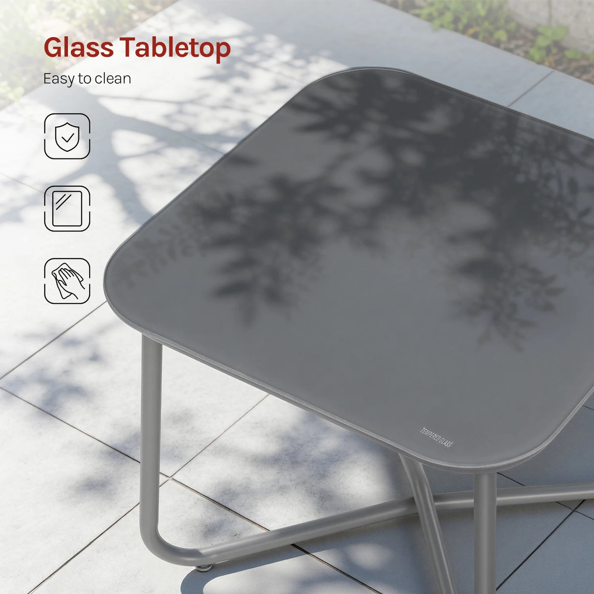 Moderne BukkitBow balkonset met glazen tafel en 2 stoelen, 3-delige tuinset voor comfortabel buitengebruik