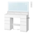 Grote BukkitBow kaptafel met LED-spiegel, stopcontact en Hollywood-stijl, met make-up accessoires op de spiegelrand
