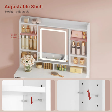 BukkitBow compacte kaptafel met LED-verlichting en verborgen opbergruimte, stijlvolle houten meubel voor in de slaapkamer